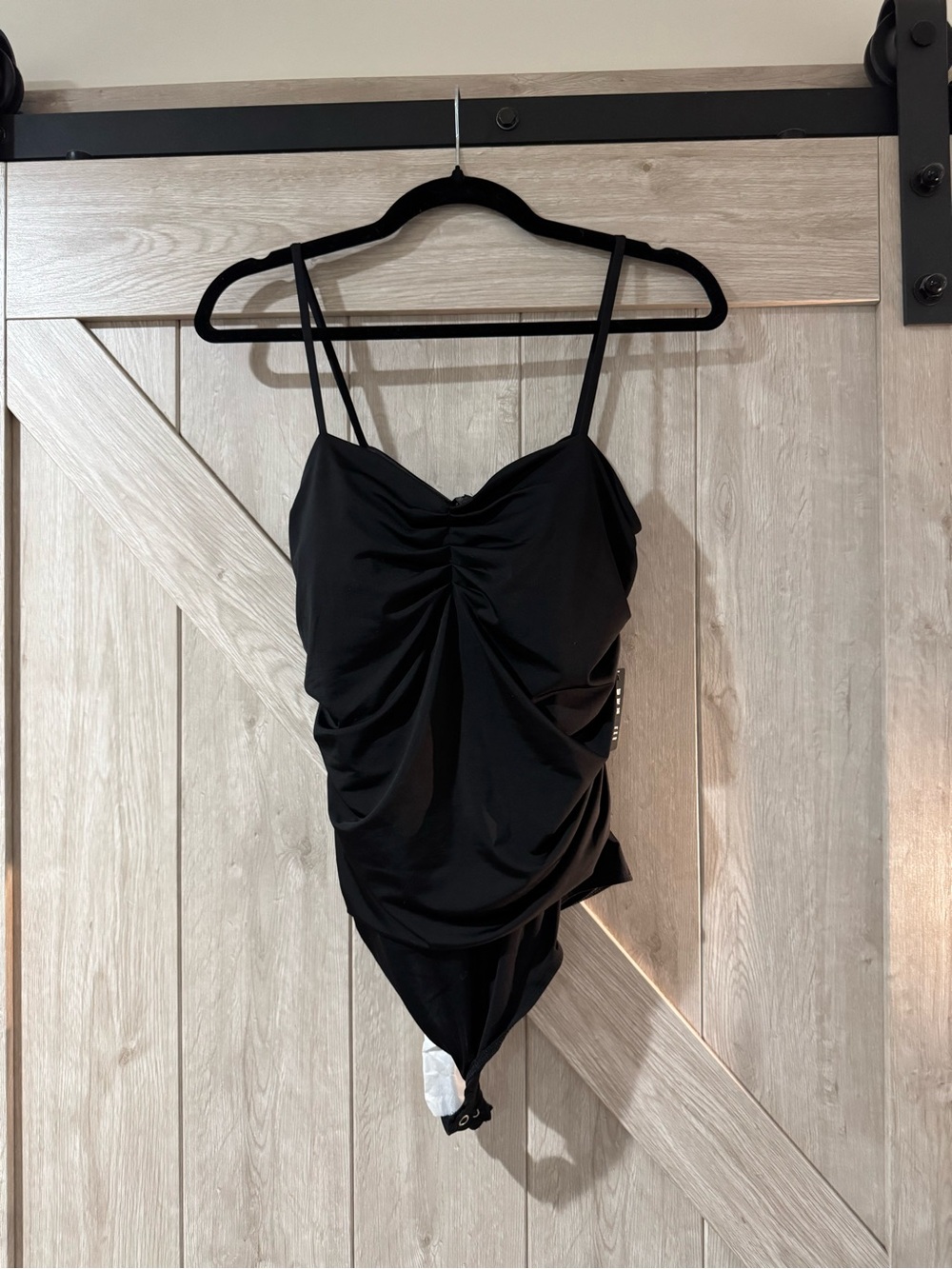 Express Black Ruched Bodysuit